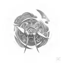 A sketch-style tattoo of a spaceship exploring a mystical land inspired by Interstellar and Game Of Thrones tattoo design idea