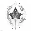 A sketch-style tattoo of a spaceship exploring a mystical land inspired by Interstellar and Game Of Thrones tattoo design idea