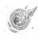 A sketch-style tattoo of a spaceship exploring a mystical land inspired by Interstellar and Game Of Thrones tattoo design idea