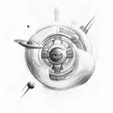 A sketch-style tattoo of a spaceship exploring a mystical land inspired by Interstellar and Game Of Thrones tattoo design idea