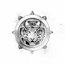 round spartan Shield with a tiger inside tattoo design idea