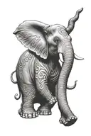 full frontal elephant with left ear a tree right ear Buddha tattoo design idea