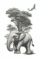 full frontal elephant with left ear a tree right ear Buddha tattoo design idea