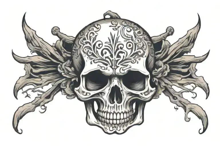 Skull & bones,  sad and habby tattoo design idea