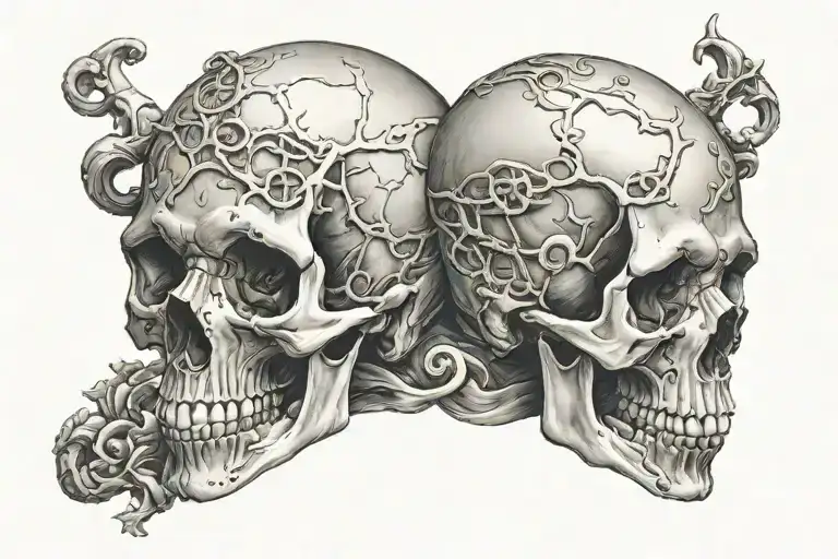 Skull & bones sad and habby tattoo design idea