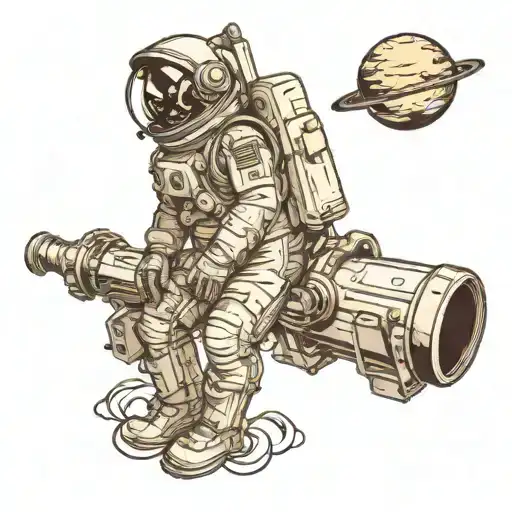 astronaut starring telescope girl planet tattoo design idea