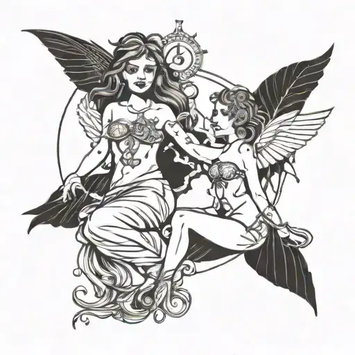 2 women with the number 26 and the astrological signs of Pisces and Libra tattoo design idea