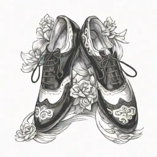 black and white oxford tap shoes stacked on top tattoo design idea