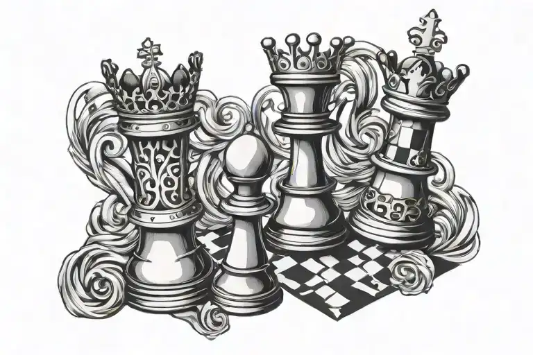 king and queen chess pieces tattoo design idea