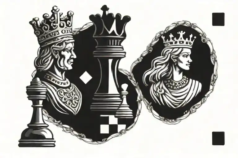 king and queen on chess board   tattoo design idea