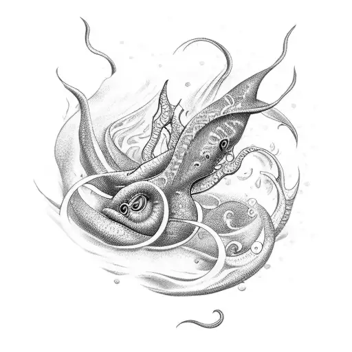 A dotwork tattoo of a mythical sea creature inspired by Serbian folklore tattoo design idea