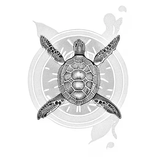 A blackwork tattoo of a sea turtle with intricate patterns inspired by Serbian traditional art tattoo design idea