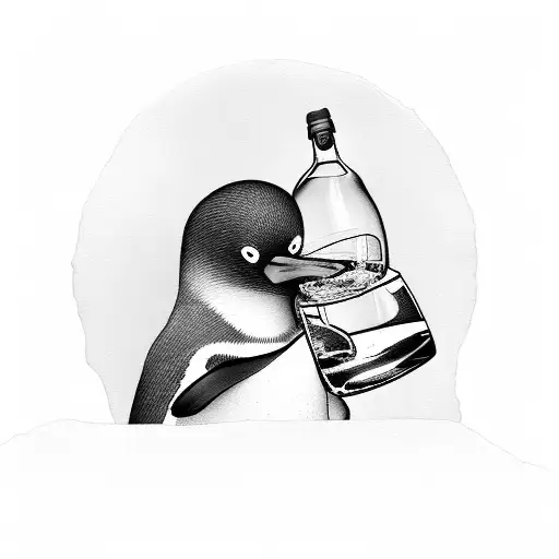 Penguin drinking Tequila tattoo design idea