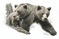 bear with cub playing tattoo design idea