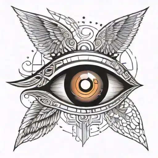 eye with angel and devil wing  tattoo design idea