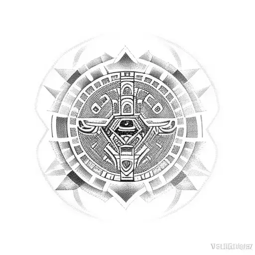 Aztec calendar merged with tribal elements tattoo design idea