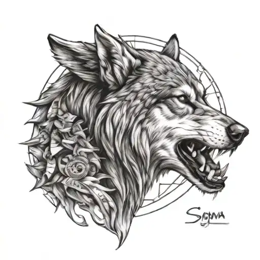 sigma vs crowned alpha wolf howling wolf tattoo design idea