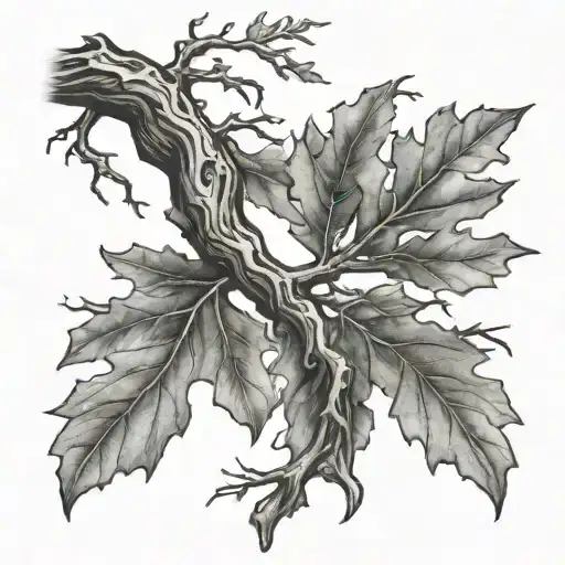 oak branch half alive half dead  tattoo design idea