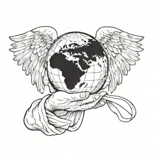 A faceless angel holding a globe symbolizing working abroad tattoo design idea