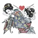 geisha stabbing a heart beat line tattoo design idea