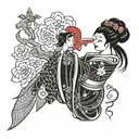 geisha stabbing a heart beat line tattoo design idea