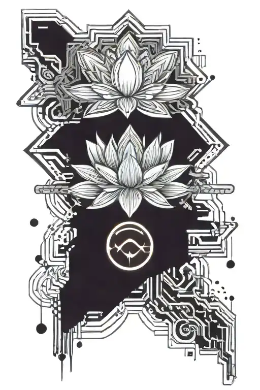 Lotus Flower with moon tattoo design idea