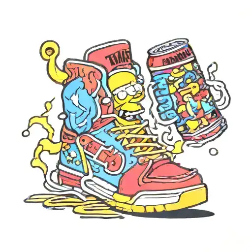 TV simpsons sneakers and energy drink tattoo design idea
