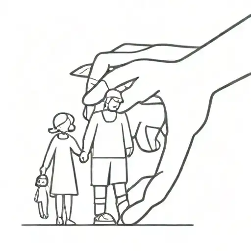 A minimalist design featuring a father holding hands with his wife, daughter, and son, symbolizing the strong bond of family tattoo design idea