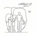 A minimalist design featuring a father holding hands with his wife, daughter, and son, symbolizing the strong bond of family tattoo design idea