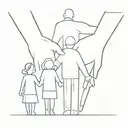 A minimalist design featuring a father holding hands with his wife, daughter, and son, symbolizing the strong bond of family tattoo design idea