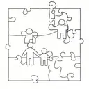 A minimalist design of a puzzle piece with the father, wife, daughter, and son's names on each piece, symbolizing how they fit together perfectly as a family tattoo design idea