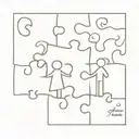 A minimalist design of a puzzle piece with the father, wife, daughter, and son's names on each piece, symbolizing how they fit together perfectly as a family tattoo design idea