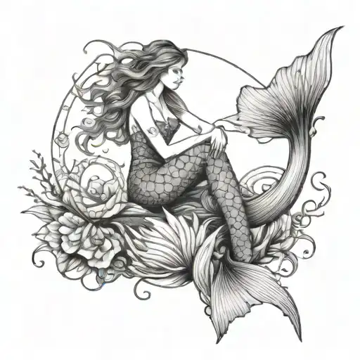 Mermaid sitting alone tattoo design idea