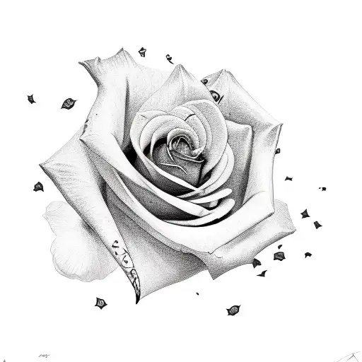 dagger with surrounding rose petals tattoo design idea