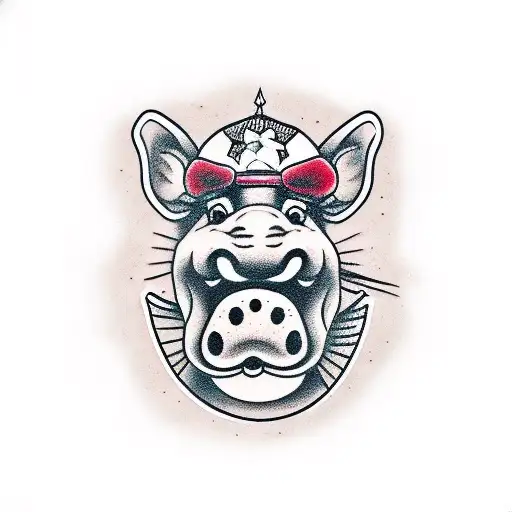 boxing hippo tattoo design idea