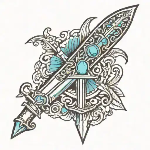 Broken turquoise sword tattoo design idea