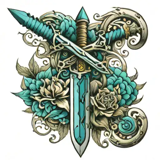 Broken turquoise sword tattoo design idea