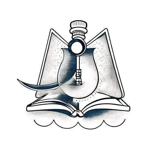 an open book with a telescope coming out of its pages  tattoo design idea