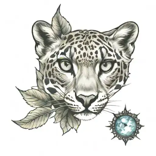 snow leopard trees looking through lens tattoo design idea