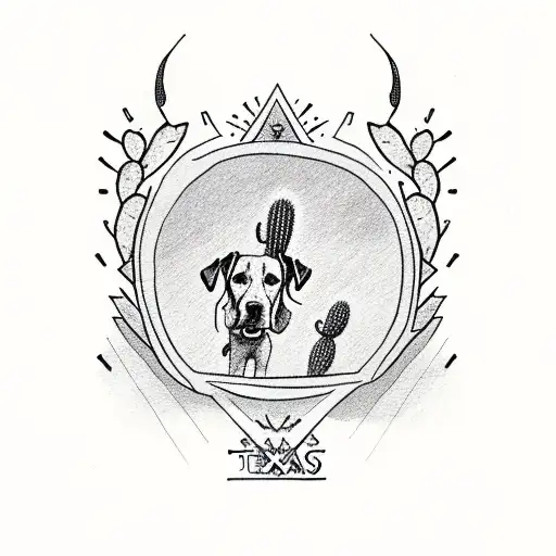 Texas playing card with dog and cactus tattoo design idea