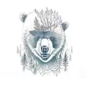 angry bear in forest trees tattoo design idea
