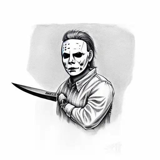 Michael Myers with a knife in hand tattoo design idea