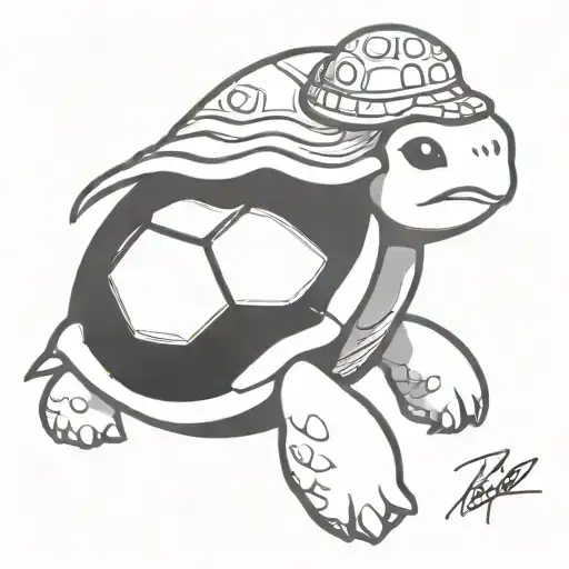 The tattoo features a bohemian-style turtle. It wears a bohemian hat, characterized by its wide and decorative brim. The tattoo design idea