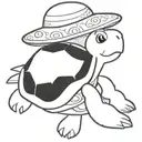 The tattoo features a bohemian-style turtle. It wears a bohemian hat, characterized by its wide and decorative brim. The tattoo design idea