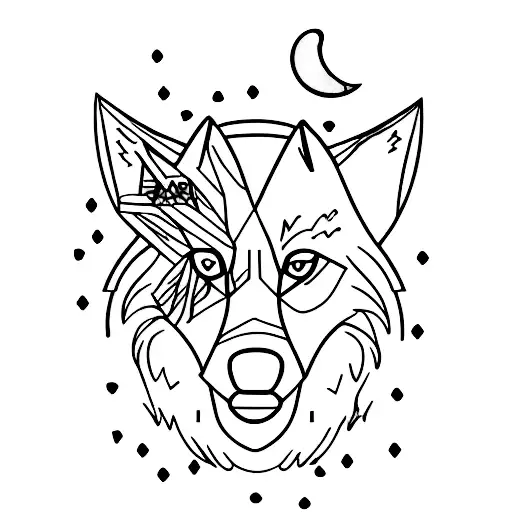 wolf in forest with fool moon above tattoo design idea