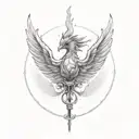 A phoenix rising from a broken syringe, symbolizing overcoming addiction and rebirth tattoo design idea