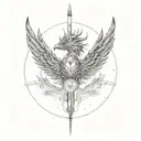 A phoenix rising from a broken syringe, symbolizing overcoming addiction and rebirth tattoo design idea