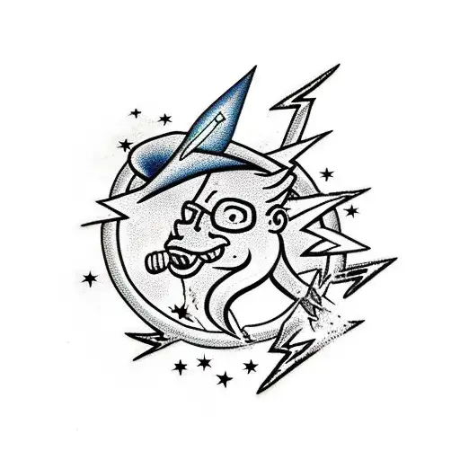 cowboy riding a lightning bolt  tattoo design idea