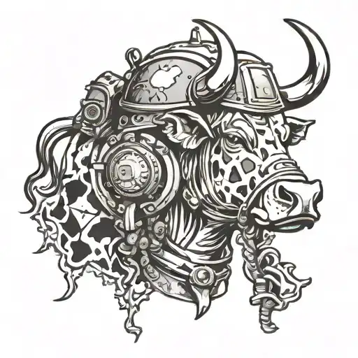 cow and army helmet adorned tattoo design idea