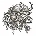 cow and army helmet adorned tattoo design idea